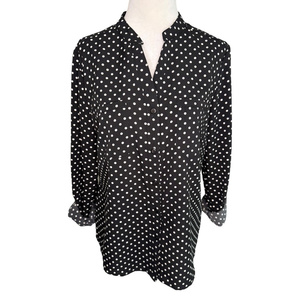 Notations Polka Dot Blouse Petite Button Down Long Sleeve Petite Mediumβ NWT